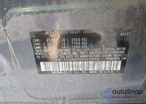 2017 Subaru Legacy 2.5I Premium from USA, damaged, VIN 4S3BNAH6XH3046048